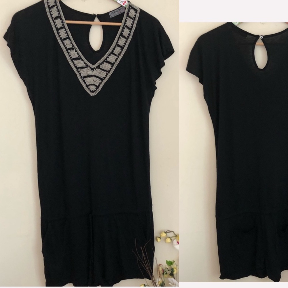 Michael Stars Romper Embroidered Tie Waist Jersey